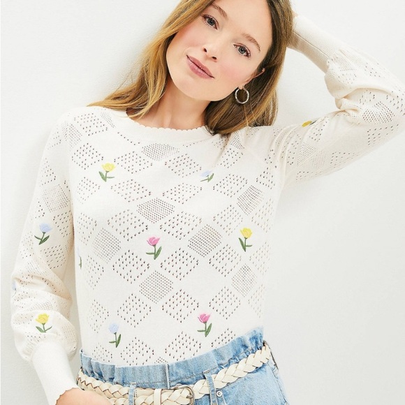 LOFT Sweaters - LOFT Cream Crew Neck Sweater with Delicate Knit